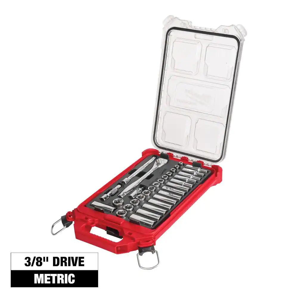 3/8 In. Drive Metric Ratchet and Socket Mechanics Tool Set with PACKOUT Case (32