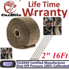 2" x 5M Roll Titanium Header Manifold Exhaust Heat Pipe Wrap Tape +5pcs Ties Kit