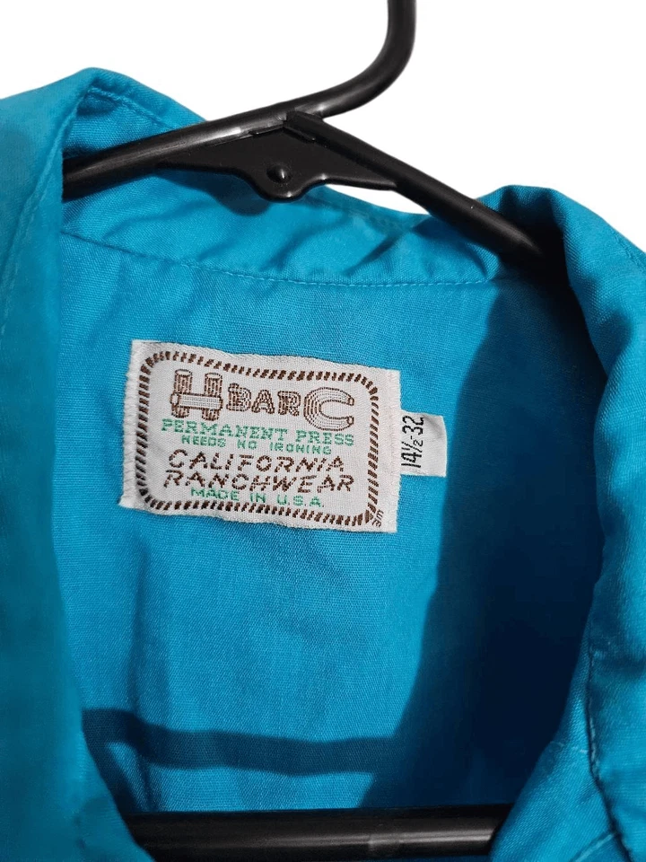 Camisa H Bar C verde azulado perla a presión cuello occidental vintage 14 1/2 cuello usada en excelente estado Foto 4 de 4