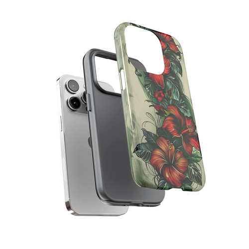 For Galaxy, Pixel, iPhone Case Cover - Red Ink Hibiscus Flower Tattoo Style - Picture 40 of 191