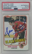 Denis Savard Signed 1981 Topps Chicago Blackhawks Rookie Hockey Card #75 PSA/DNA