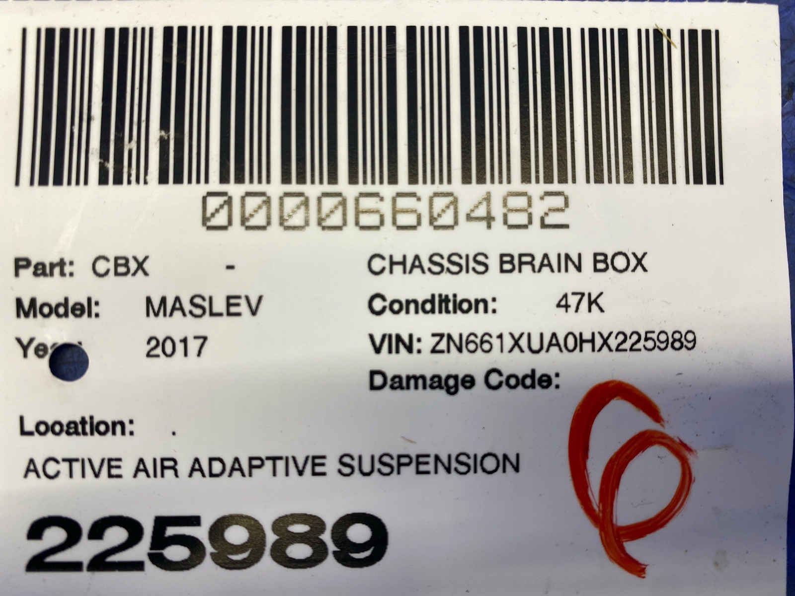 2017-2020 MASERATI LEVANTE ACTIVE AIR ADAPTIVE SUSPENSION CONTROL MODULE UNIT