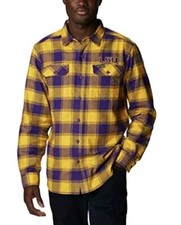 LSU Tiger Men Columbia Rapid Rivers Plaid Flannel Button Down Shirt Sz L New