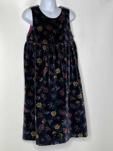 Garnet Hill Girls Blue Floral Velvet Jumper Dress Sz 6