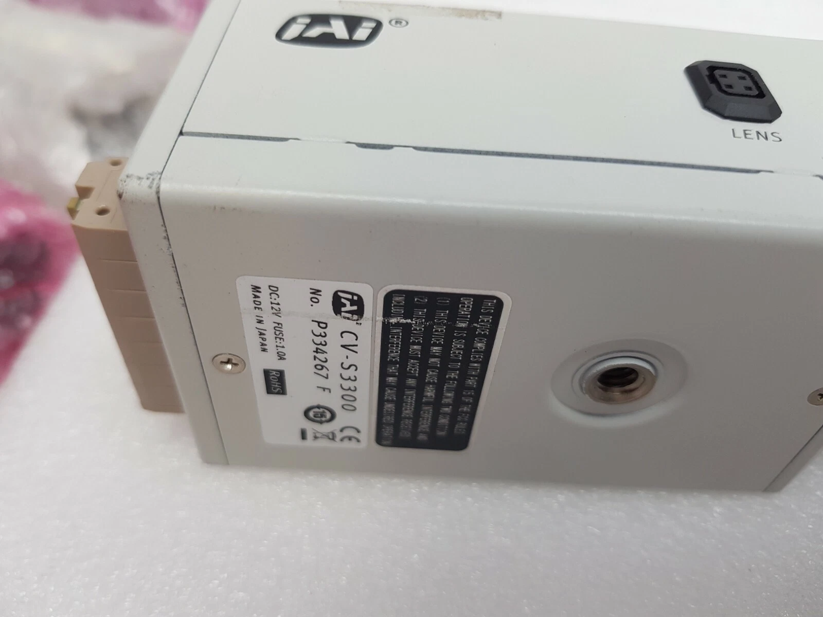 JAI CV-S3300 camera label: DC 12 V, made in Japan