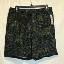 G-126 Men's George NWT Black  Green Elastic Waist Lined Swim Trunks Size 32/34