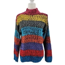 Vintage Gitano Knits Womens Small Sweater Multicolor Striped Texture Knit Chunky
