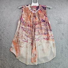 Catherine Sleeveless Top Womens Size 6 Semi Sheer Button Up Multi Layer Abstract