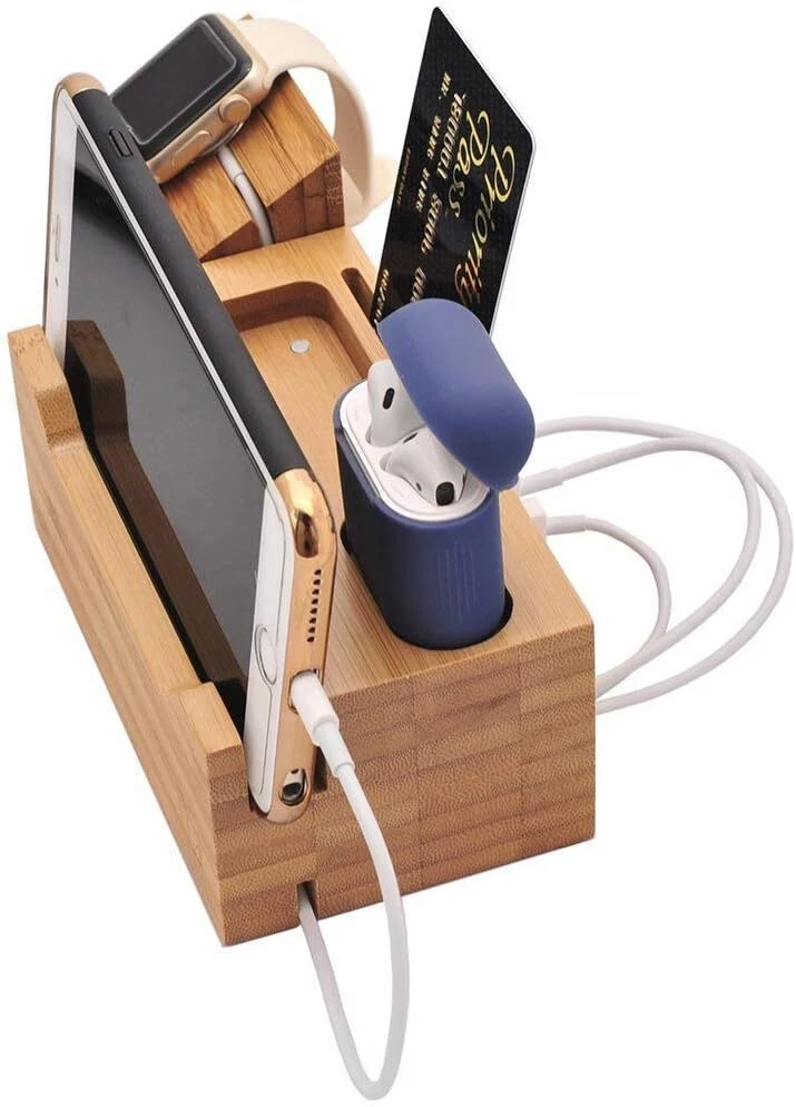 Bamboo Desktop 3 USB HUB Charging Dock Station Charger Holder Cradle Charge