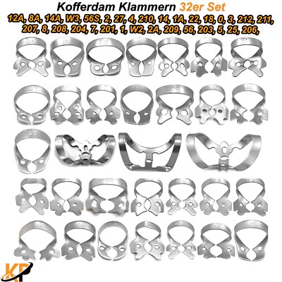 Endodontie Kofferdam Instrumente Zahnarzt Molaren Prämolaren Klammern Dental KFO