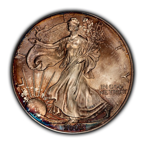2002 1 oz Silver American Eagle - Rainbow Rim Toning - BU - SKU-E3346 - Picture 3 of 8
