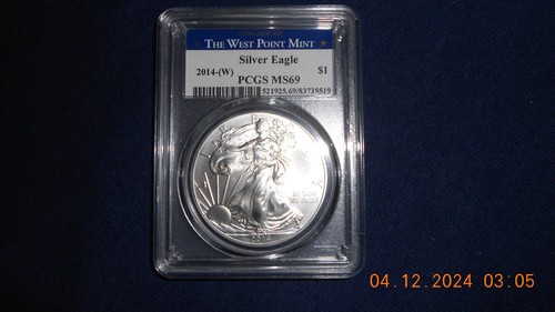 2014(W) Silver Eagle $ 1oz. PCGS MS69 Struck West Point Mint Blue & White Label - Picture 2 of 3