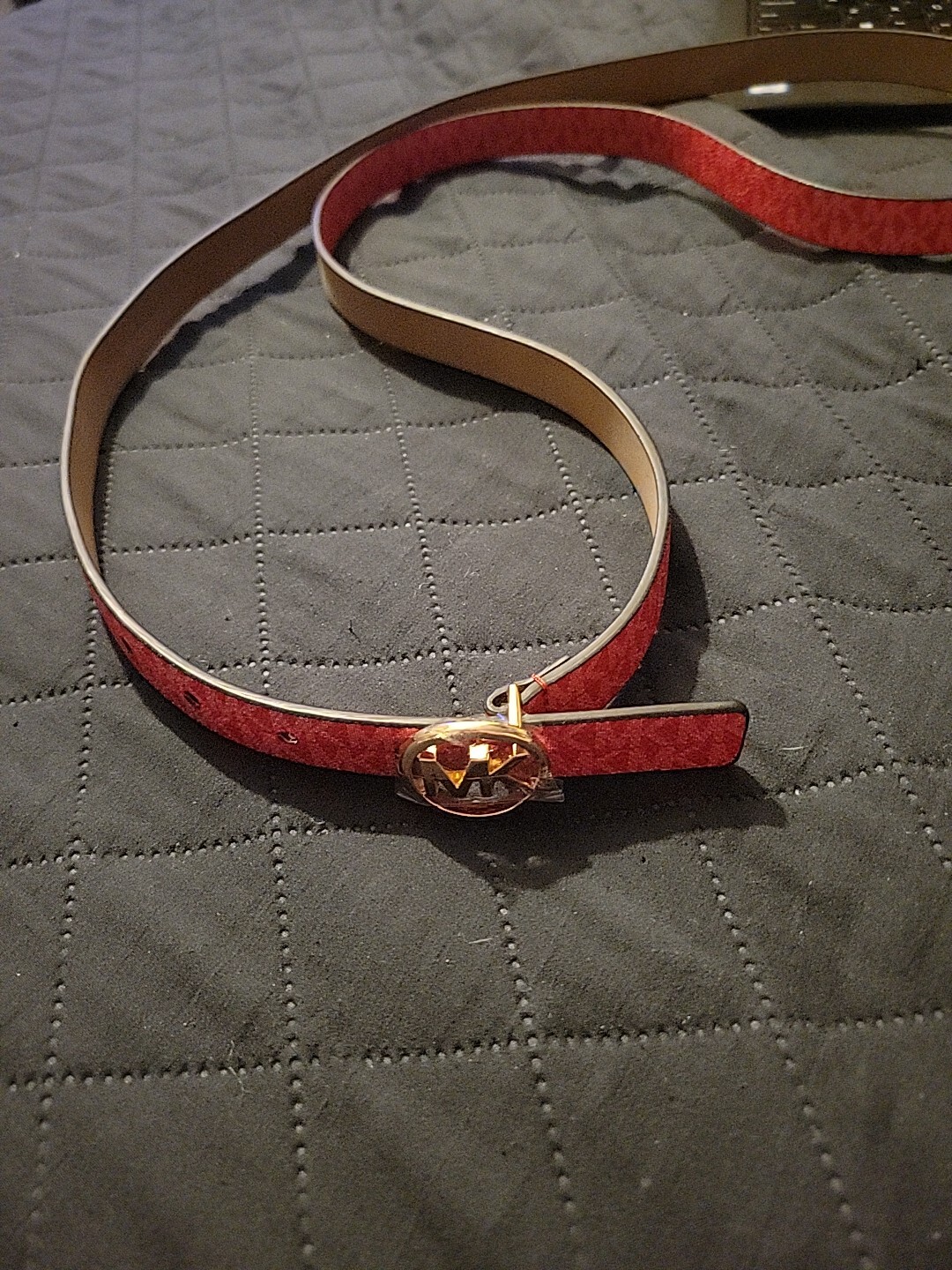 Michael Kors Women's Reversible Logo and Leather Waist Belt Coral Red OS