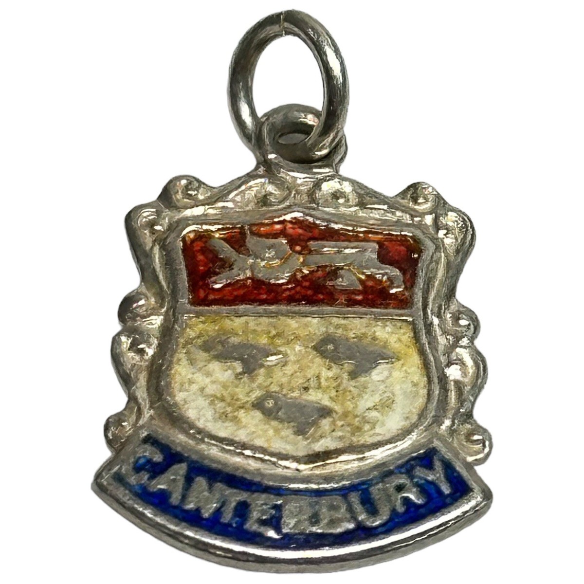 Charme Bouclier En Argent Sterling 925 Vintage HMK Canterbury 1,5g 1,8cm - Occasion