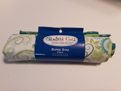 NEW Quick Cuts Super Stax 8 Fat Quarters Fabric 18x21 Cotton White Green Blue