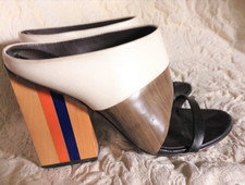 TORY BURCH COLOR CUBE MULE, BLOCK HEEL, SLIP-ON, STRAPLESS, OPEN TOE SZ 7.5M