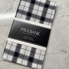 Jos A Bank Pre Folded Pocket Square Black White Plaid Cotton Handkerchief Hanky