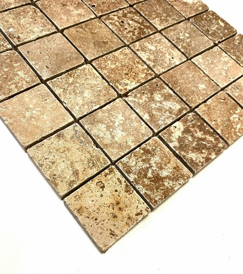 2x2 Noce Tumbled Aged Travertine Mosaic Tile Wall Floor - Image 3 of 3