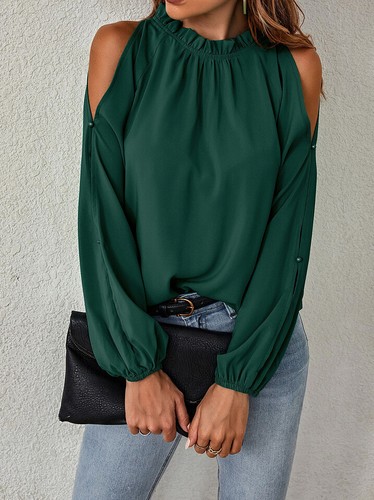 Plus Size Ladies Long Sleeve T-shirt Top Cold Shoulder OL Work Blouse Tee Shirts - Picture 7 of 11
