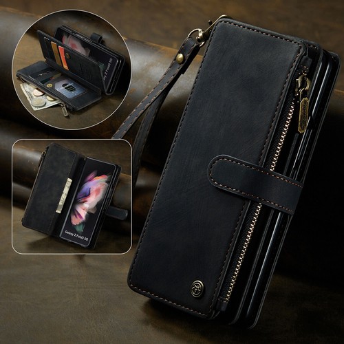 Magnetic Zipper Wallet Stand Case w/Strap Fr Samsung Galaxy Z Fold 6 / 5 / 4 / 3 - Picture 9 of 40