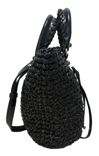BALENCIAGA Black Small LE CAGOLE PANIER Faux Raffia Basket Shoulder Tote Bag - Picture 4 of 10