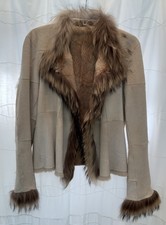 Women’s Cute Italian Designer Real Fur Rabbit With Raccoon Trim Fun Jacket 8-10