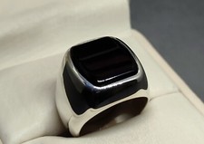 Natural Yemeni Black Agate Sterling Silver 925 Handmade Mens Plain Aqeeq Ring