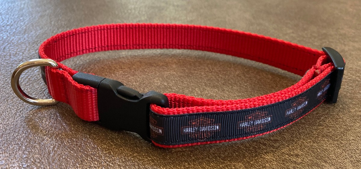 3/4 inch Wide Harley Dog Collar SIZES/4Designs on Black Nylon