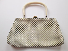 VINTAGE WHITING  DAVIS IVORY MESH METAL HANDBAG PURSE USA WITH HANDLE
