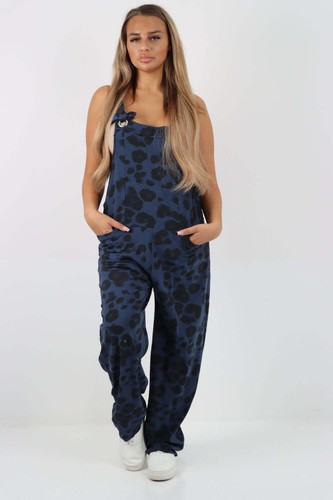 Dungaree Women Leopard Print Jersey Dungaree Jumpsuits Front Tie Knot Design Cas - Picture 20 of 44