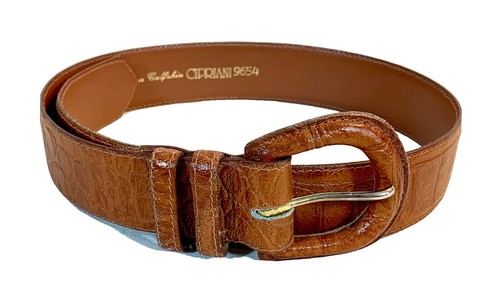 Vintage Cipriani Italian Alligator Calfskin Belt Brown Size S Cipriani Brown Italian Alligator Calfskin Belt Gold Buckle  main image 4