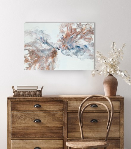Original painting explotion pastel tones gently art for bedroom fluidart signe - Picture 2 of 9