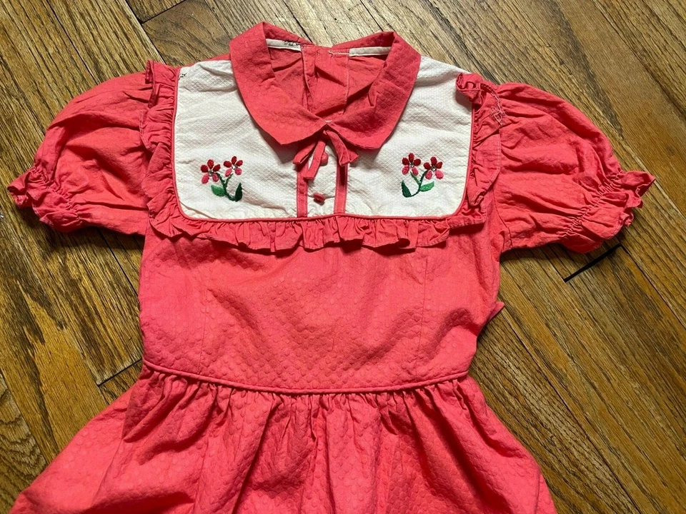 Vestido vintage años 50 bordado yugo Rockabilly bebé niña línea A country western Foto 3 de 4