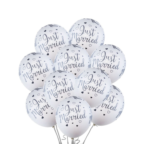 Just Married Balloons Latex Wedding Party Mr Mrs Love Hearts Balloon 12" UK - Picture 7 of 9