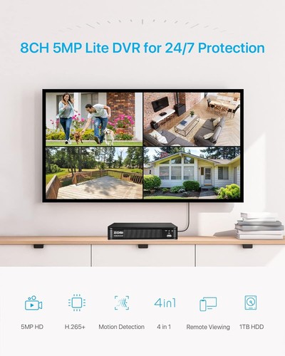 ZOSI H.265+ 8CH HD 1080P Home DVR Outdoor CCTV Security Camera System 0-1TB HDD - Picture 10 of 16