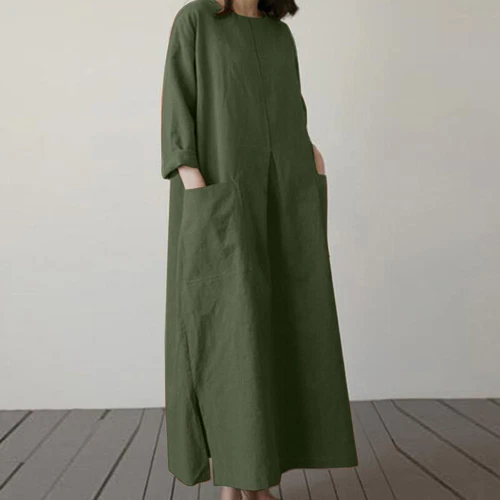 Langes lässiges lockeres Baumwollkleid Vintage Kaftan Maxikleid für Damen UK - Bild 6 von 28