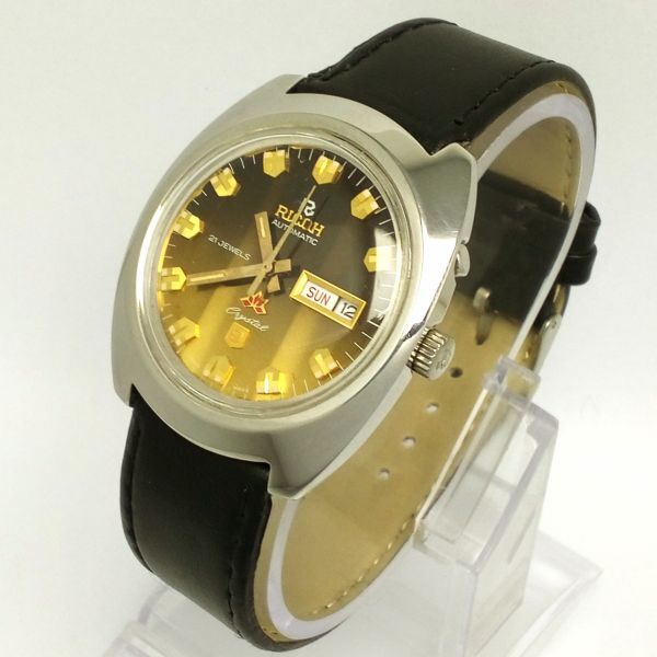 【貴重モデル・フルーテッドベゼル・ビンテージ】RICOH デイデイト Ricoh Automatic 21 Jewels Dark Green Metallic Dial Day