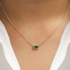 14k Yellow Gold 1/2 Ct. Genuine May Birthstone Emerald Wedding Necklace