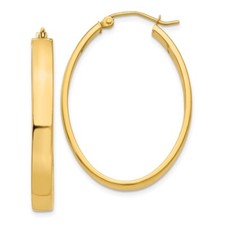 14k Yellow Gold Lightweight Oval Hoop Earrings 2.55g, L-21mm, W-25mm for Mom