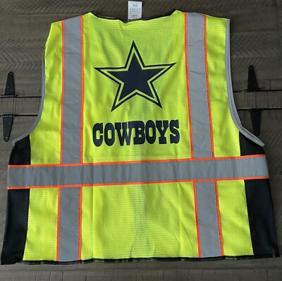 🏈 DALLAS COWBOY 🏈 YELLOW REFLECTIVE SAFETY VEST W/NAVY BLUE LOGO All  sizes