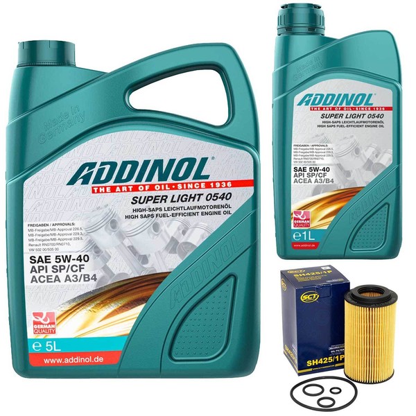 MotoröL Set Addinol 5W-40 Super Light 6 Liter + ÖLfilter FüR BMW Mercedes Opel-image