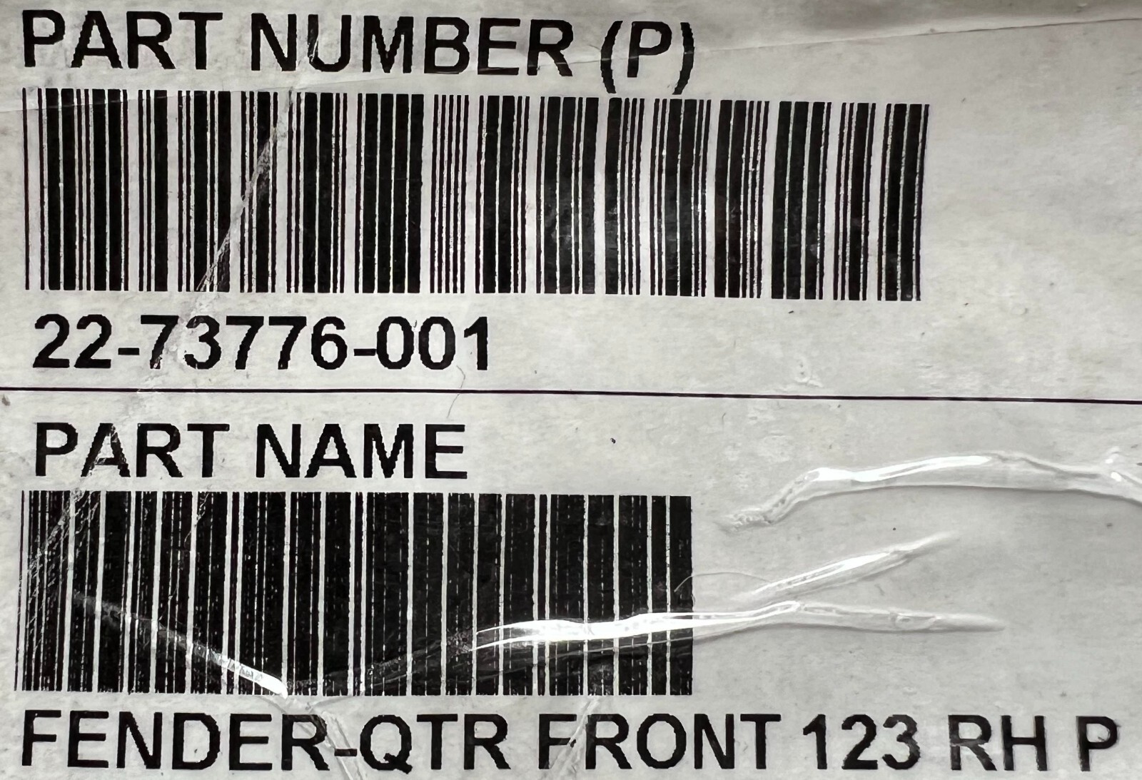 22-73776-001 GENUINE FREIGHTLINER FRONT QUARTER FENDER RH/S OEM  