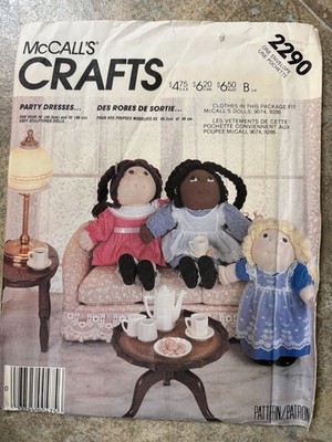 McCalls 2290 sewing pattern: PARTY DRESSES for soft sculpture dolls, UNCUT