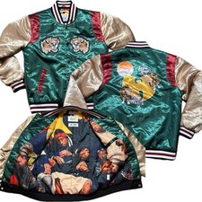 Chaqueta de bombardero de satén Wu-Tang Clan Tiger arnés clásicos HGC mujeres L HIP HOP USADA EN EXCELENTE ESTADO