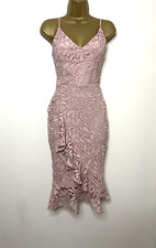 STUNNING Quiz Pink Floral Lace Midi Dress V-Neck Strappy Sleeveless UK 8
