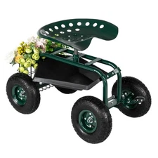 Rolling Garden Cart Load-bearing 330 lb with Storage Basket 4 Wheels Steel Frame