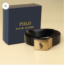 Ralph Lauren Classic Gold Mens Belt Size One Size Black Leather