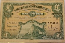 GIBRALTAR ONE POUND £1 BANKNOTE - May 1965 - Barely Circulated condition 