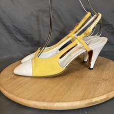 Vtg Gucci Slingback Heels Womens 39B Yellow White Closed Toe Shoe Needs Repair