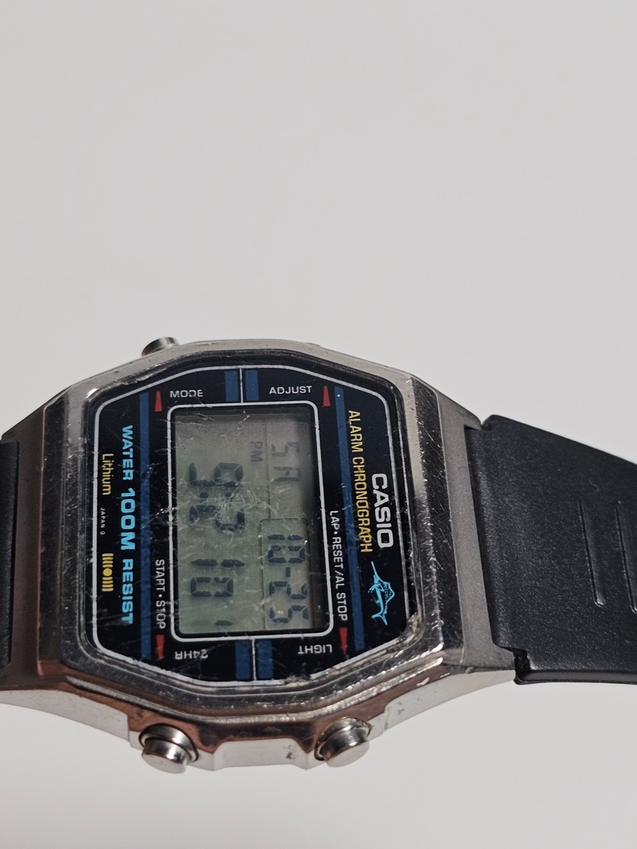 Casio W-750 Blue Marlin Japan 248 Digital LCD Watch 1980s Steel